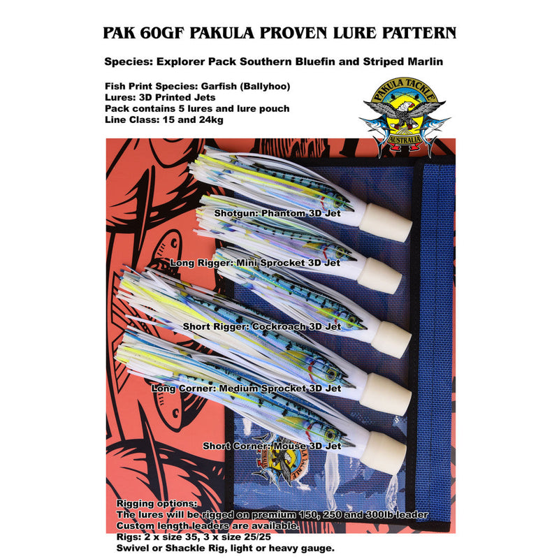 Pakula Pak 60 - Garfish (Ballyhoo) Fish Print Explorer Pack - RIGGED