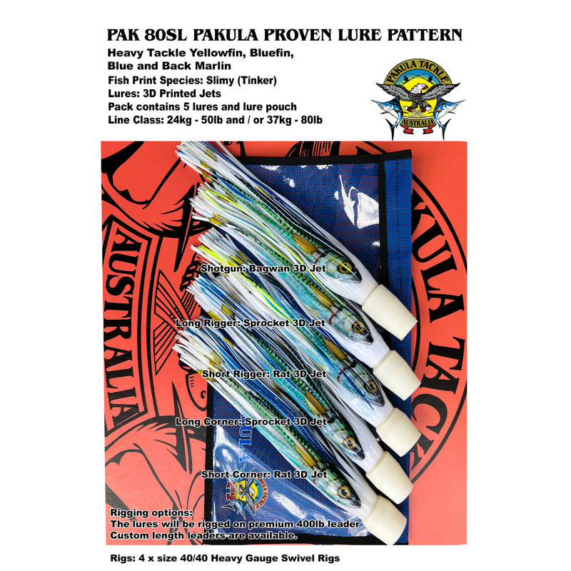 Pakula Pak 80 - Slimy (Tinker) Fish Print Lure Pack - 24kg to 37kg - UNRIGGED