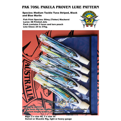 Pakula Pak 70 - Slimy (Tinker) Fish Print Lure Pack - 15kg to 24kg - RIGGED
