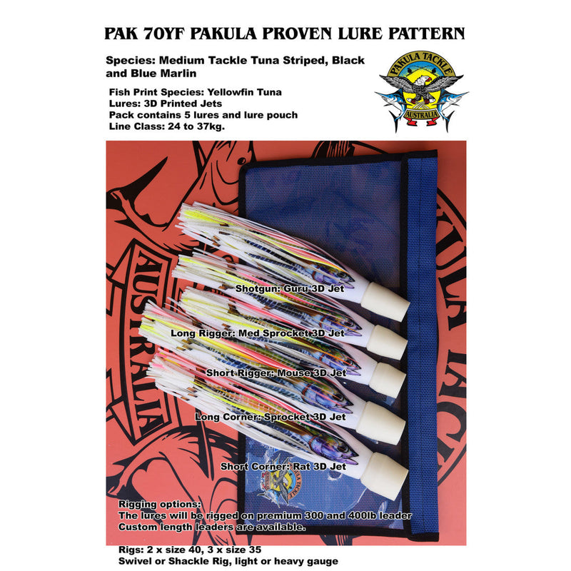 Pakula Pak 70 - Yellowfin Fish Print Lure Pack - 15kg to 24kg - RIGGED